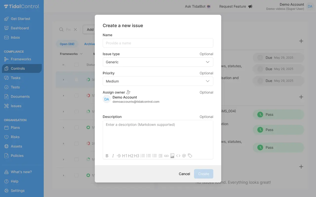 Click on control add issue